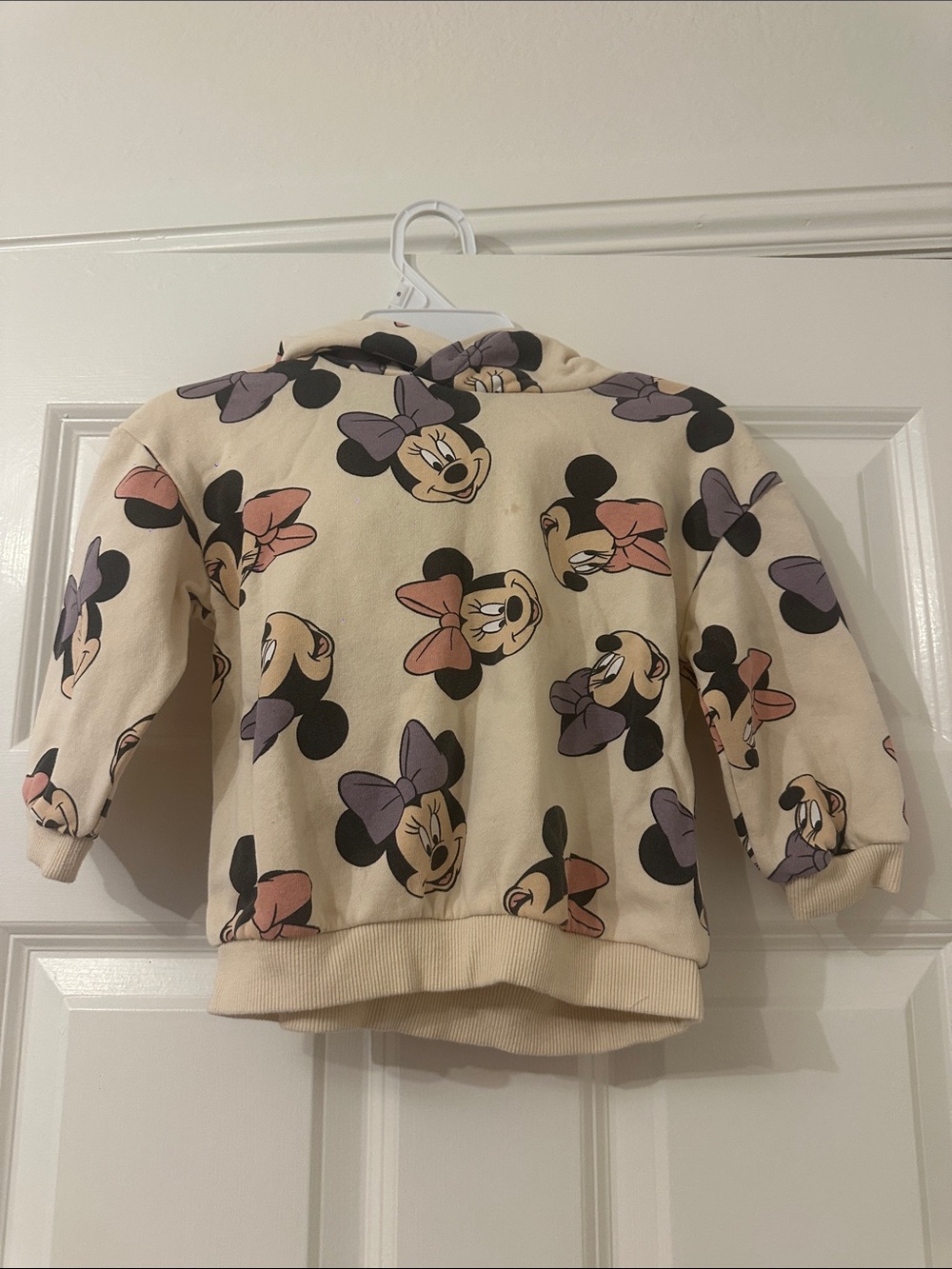 H&M Cream Minnie Mouse Hooded Sweatshirt with Pink & Purple Bows